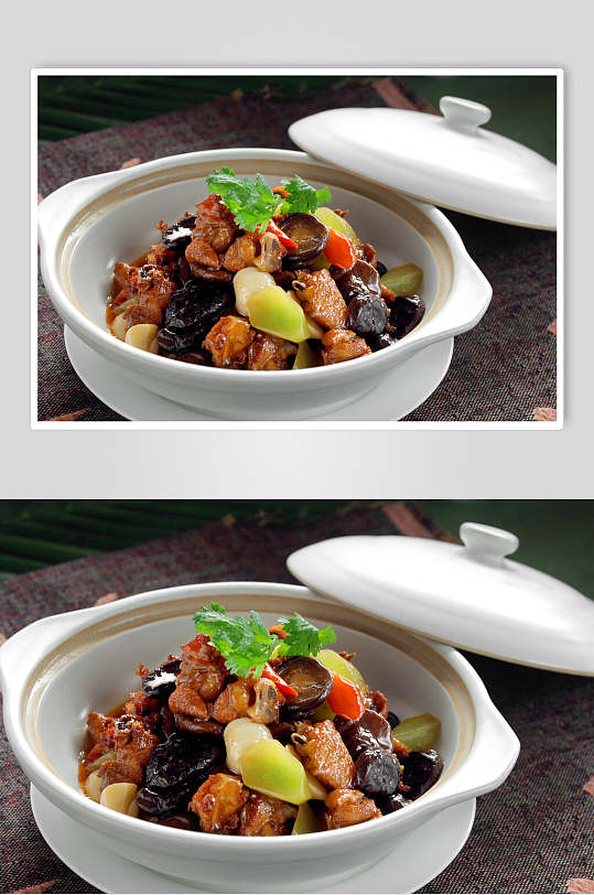 小香菇鸡煲两联菜谱菜单新品菜摄影图