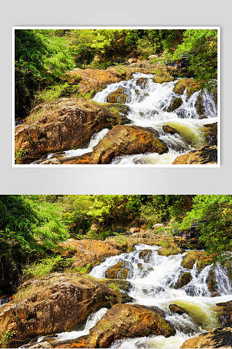 原始森林图片两联溪水奔流摄影视觉图
