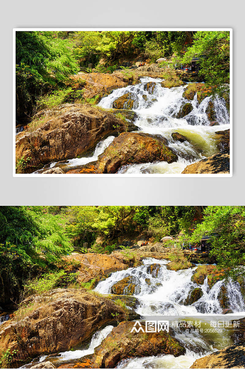 原始森林图片两联溪水奔流摄影视觉图素材