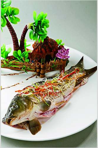 清蒸园林野鱼美食食物图片
