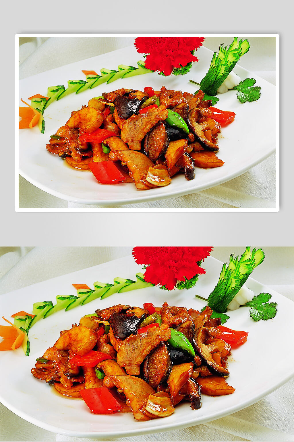 双菇炒猪脸肉食物图片素材