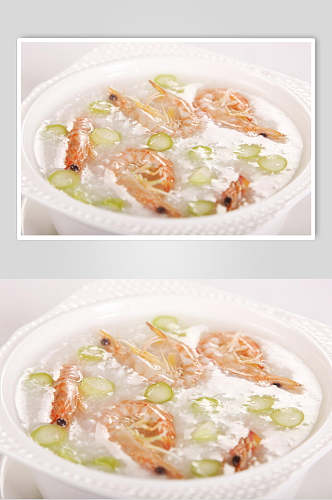 健康美味鲜虾粥食物摄影图片
