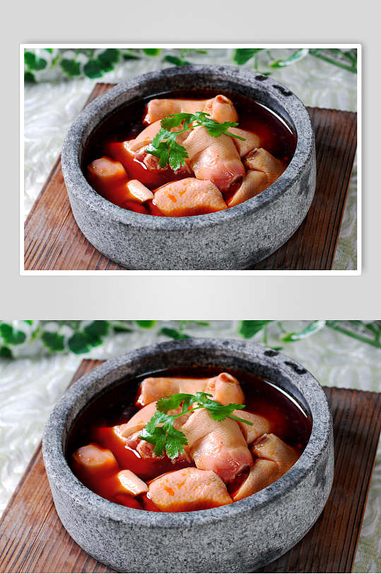 大菜石锅香水蹄花食品摄影图片
