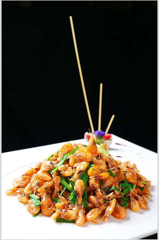 川菜韭香小河虾食品摄影图片