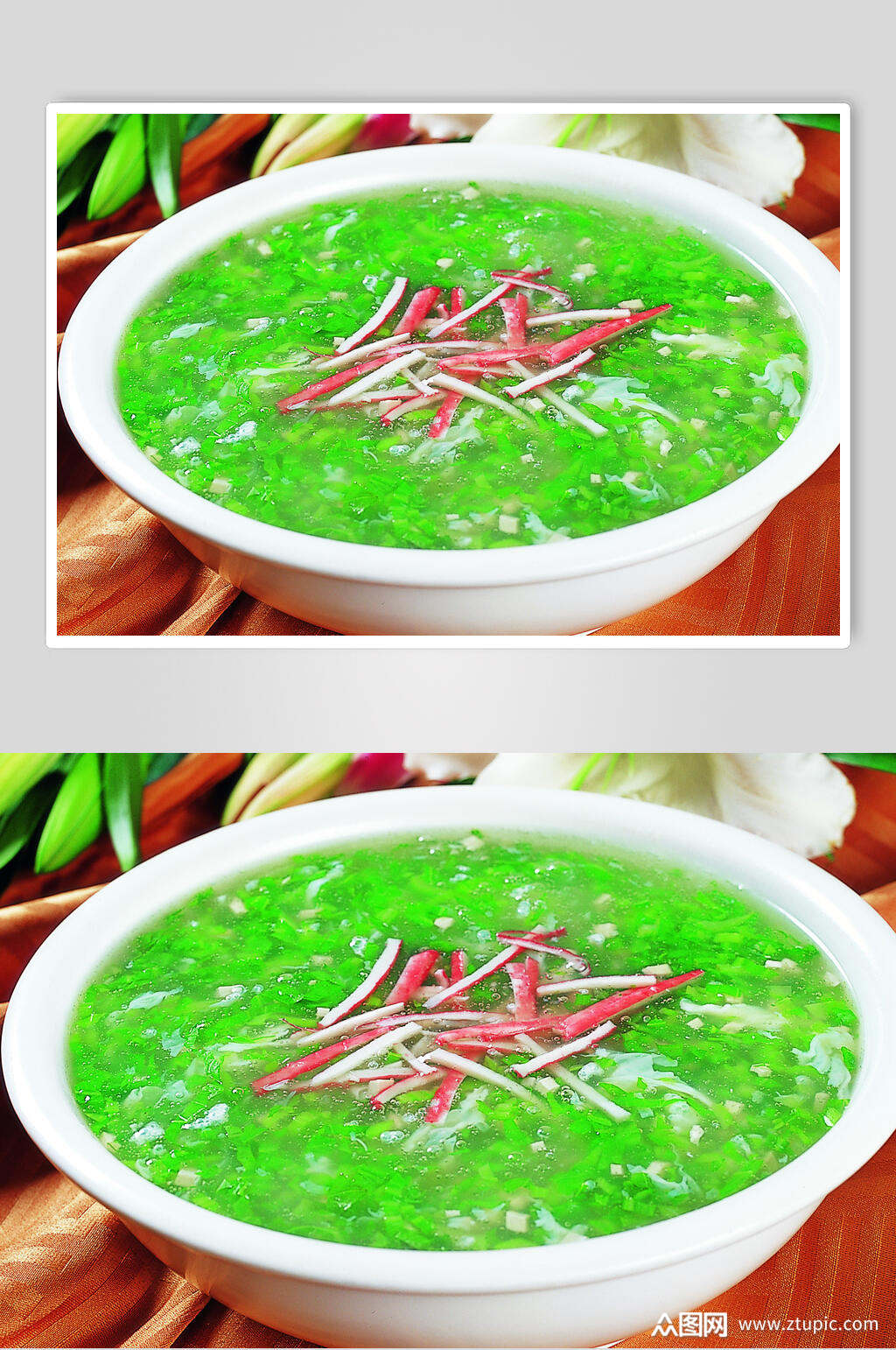 蟹肉芥菜豆腐羹摄影图片