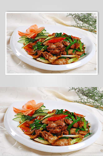 大蒜梗炒酱油肉餐饮食品图片