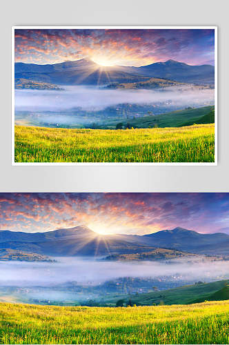 草地山峰山脉风景图片