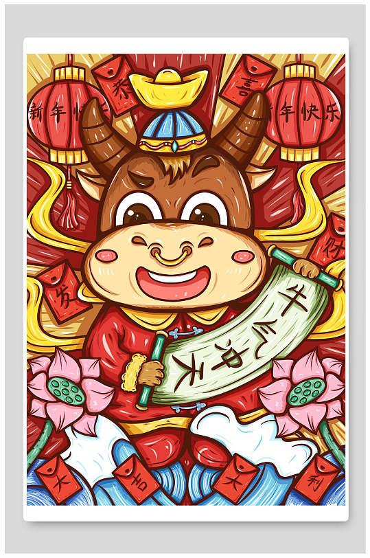 牛气冲天新年大吉新年插画