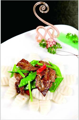 鲜淮山炒鹿片美食食物摄影图片