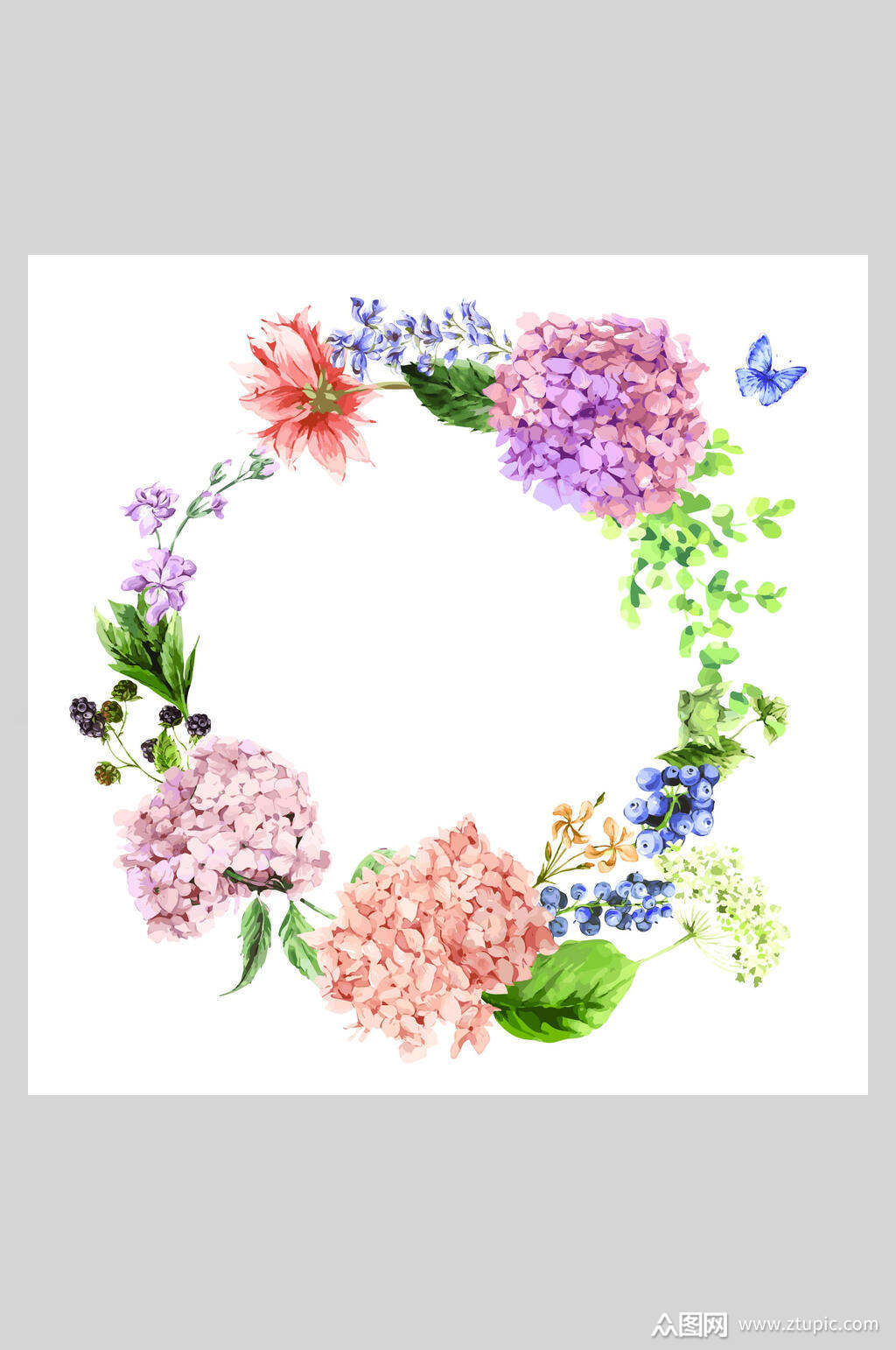 创意绣球花花卉婚礼邀请函矢量插画素材素材