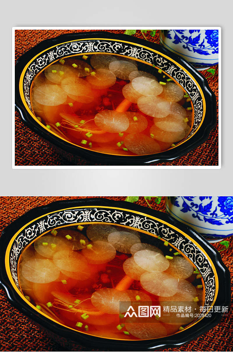 干贝鲜人参萝卜汤美食图片素材