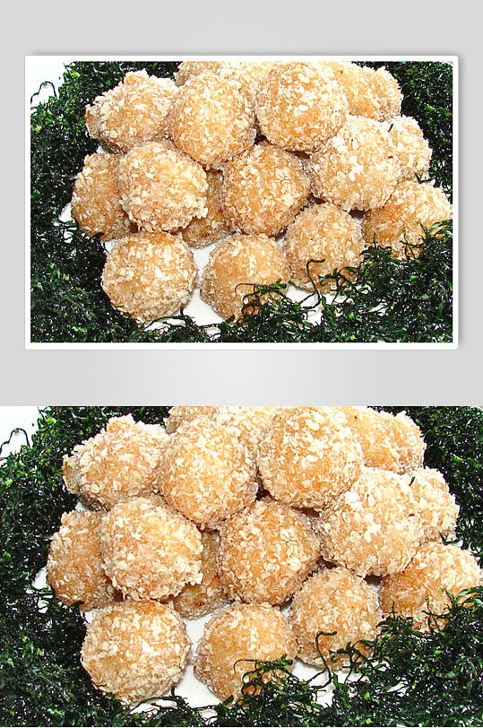 青松虾球食物摄影图片