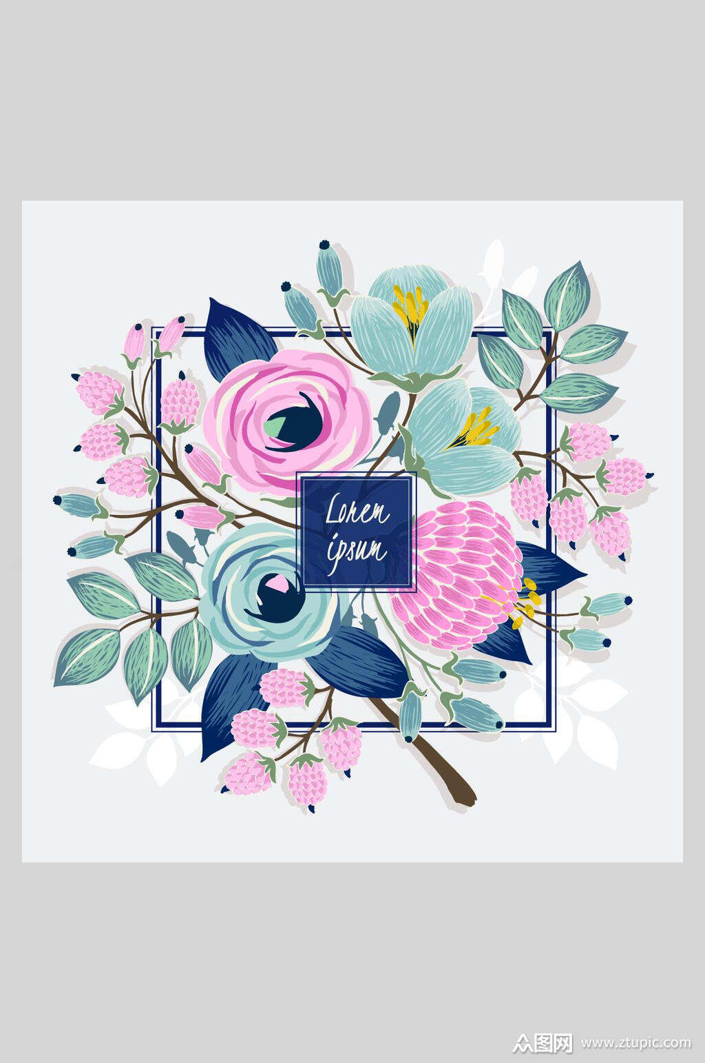 水彩花卉婚礼邀请函矢量插画素材模板下载-编号2045065-众图网