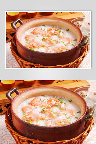 营养鲜虾粥食物摄影图片