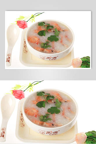 营养美味鲜虾粥食物摄影图片