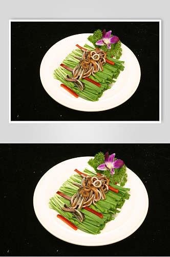 韭菜炒鳝丝两联菜谱菜单新品菜摄影图