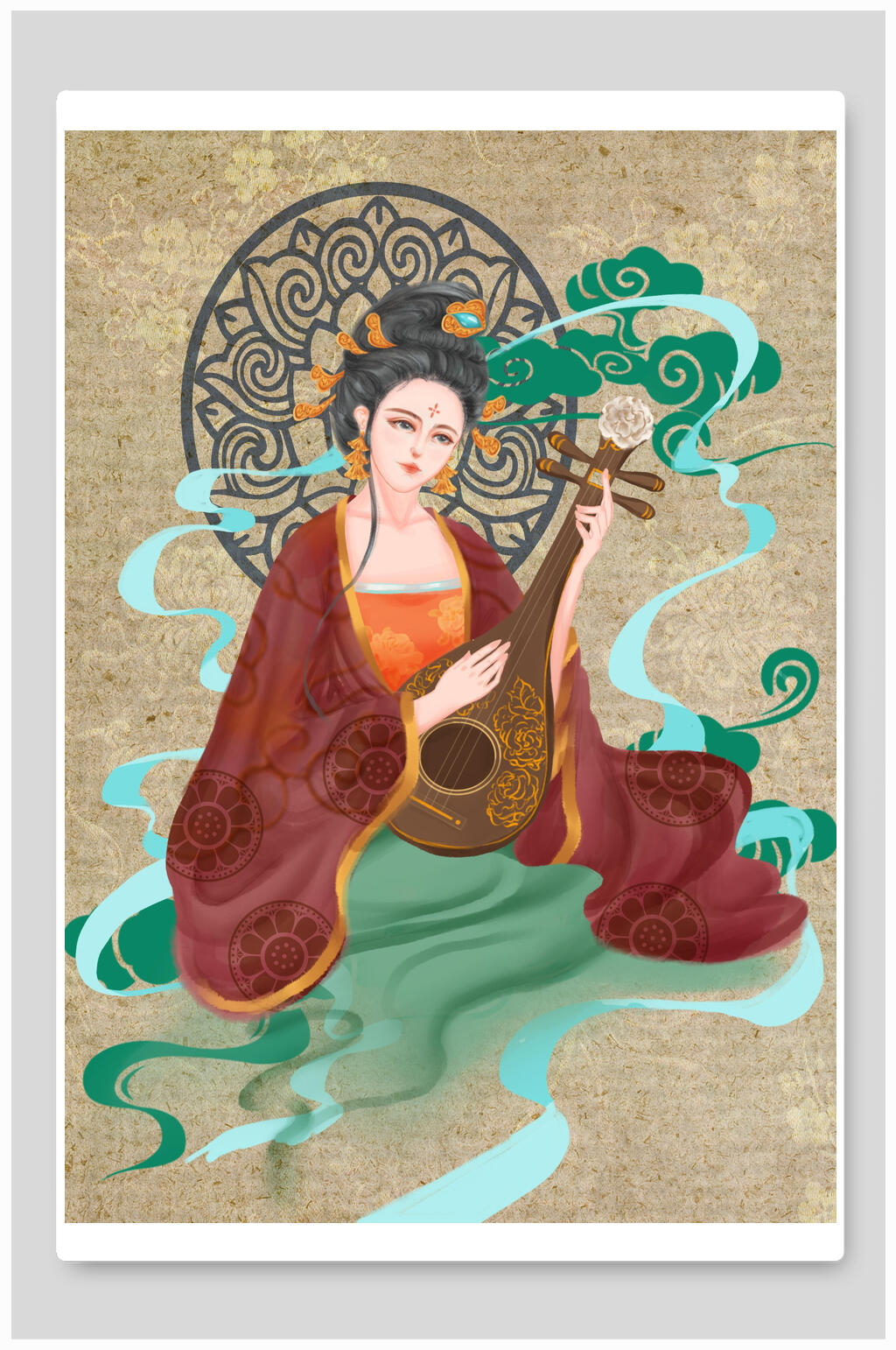 女性人物演奏乐器插画素材