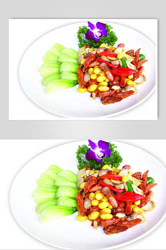 鲜菇银杏炒雀舌美食食物摄影图片