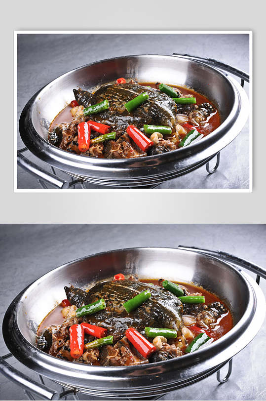 丹江甲鱼烧王蛇两联菜谱菜单新品菜摄影图