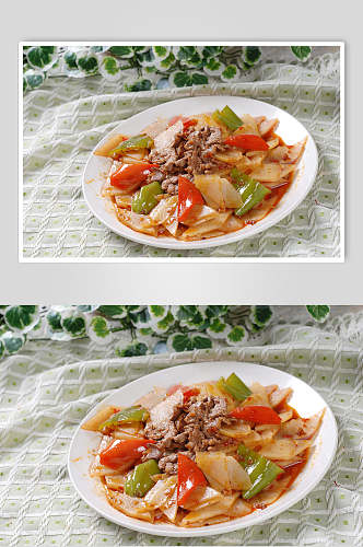 土豆片炒肉美食摄影图片