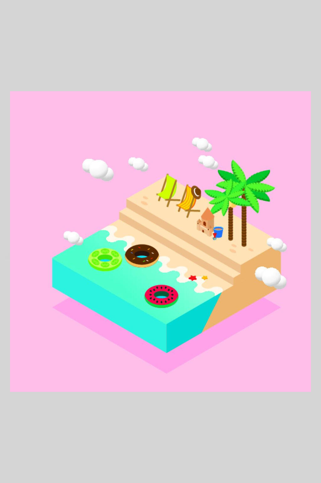 海滩沙滩立体夏季场景矢量插画素材