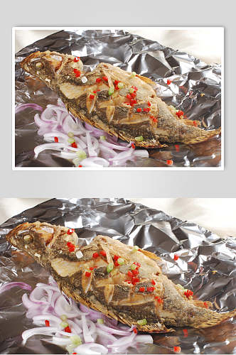 锡纸焗桂花鱼食物高清图片