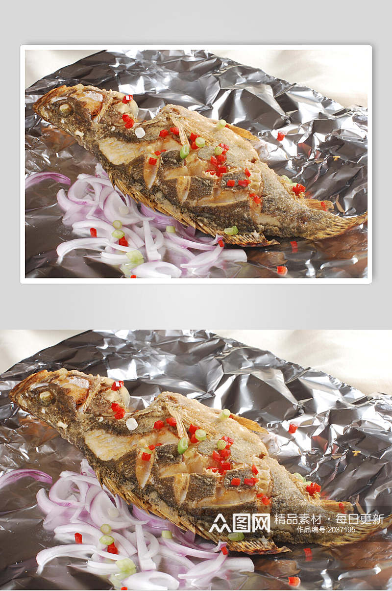 锡纸焗桂花鱼食物高清图片素材