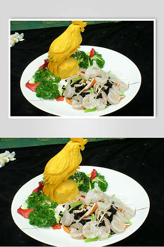 虾仁虎掌菌食品摄影图片