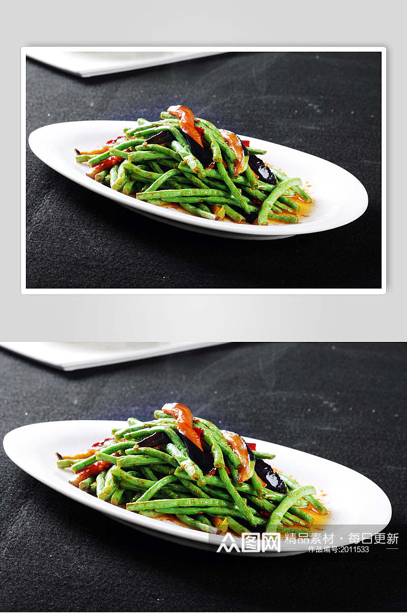 长豆角炒茄瓜食品摄影图片素材