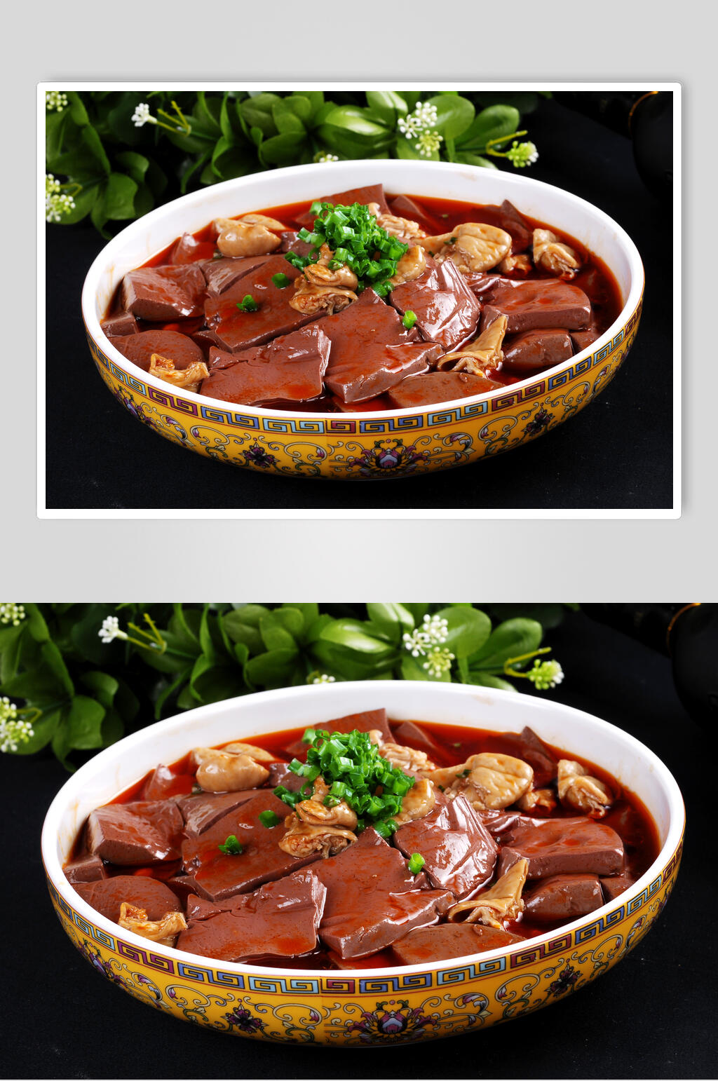 肥肠烧鸭血美食摄影图片素材