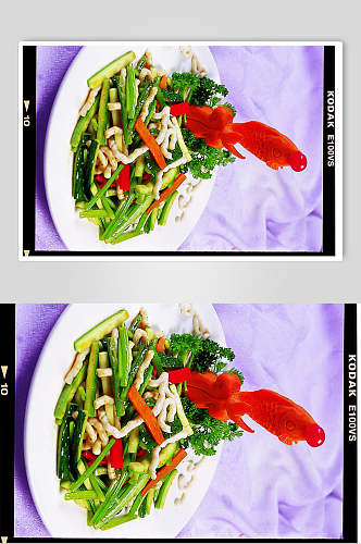 七彩炒鱼线食物图片