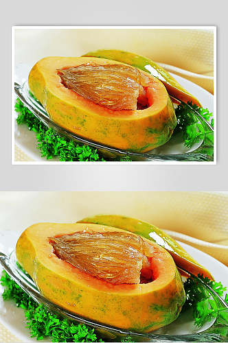 招牌甜品木瓜炖翅美食食品图片