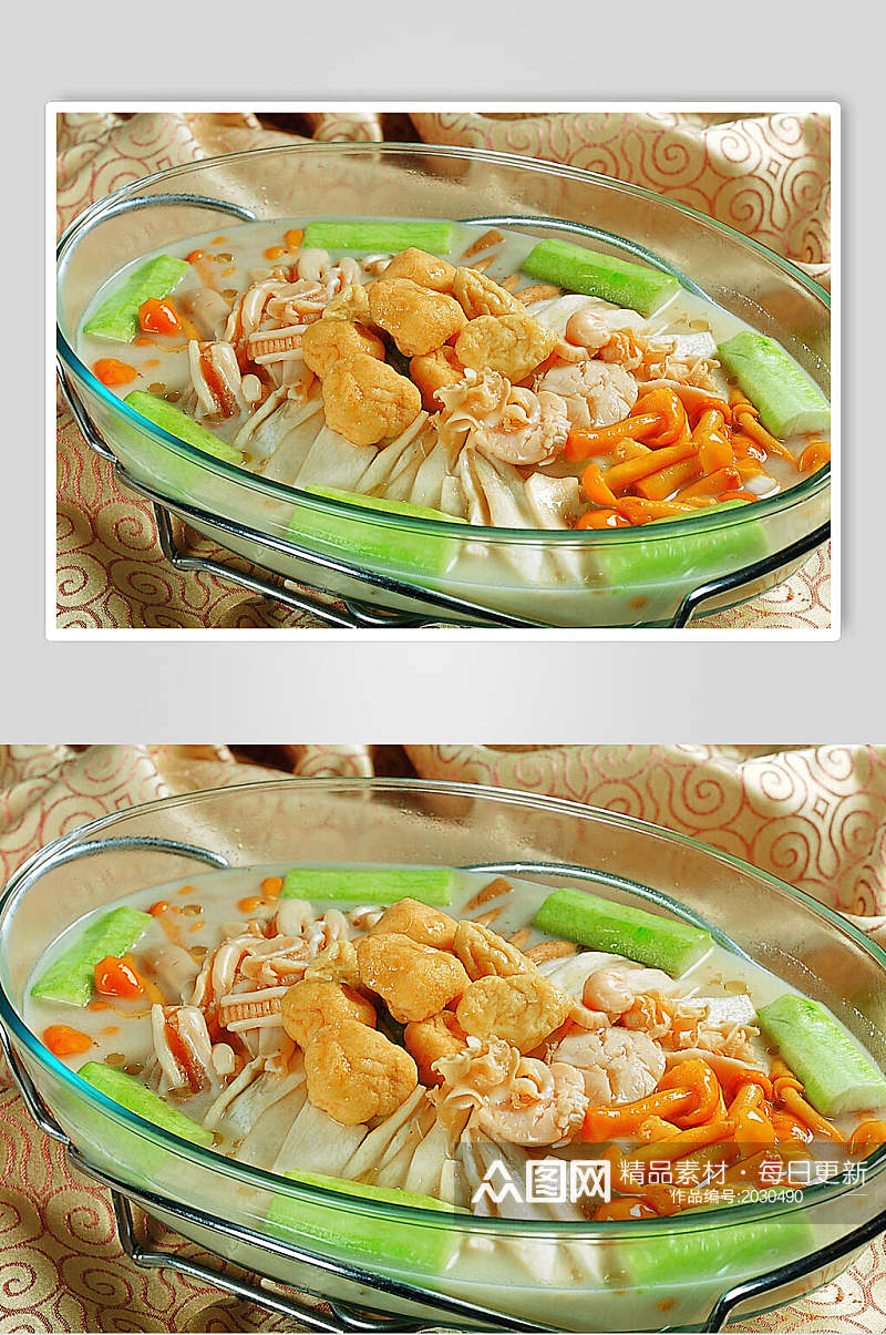 什菌圣瓜三鲜锅食物图片素材