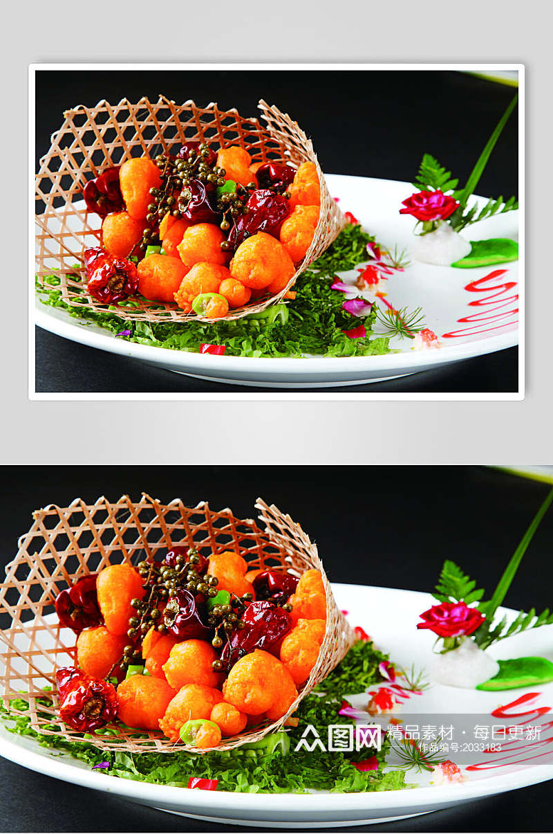 竹篓水晶虾食物图片素材