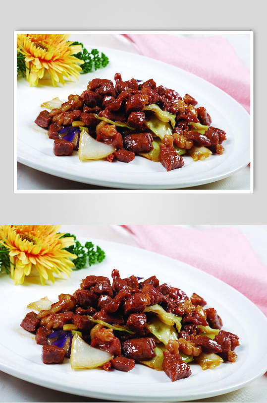 秦川牛腿粒炒什菜美食摄影图片