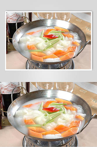 锅仔木瓜煮鱼唇食物图片