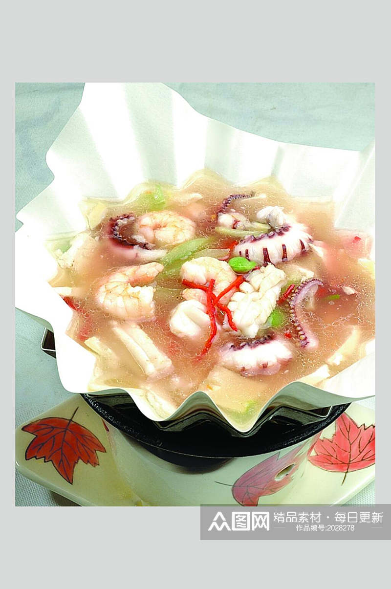 海鲜豆腐纸锅摄影图片素材