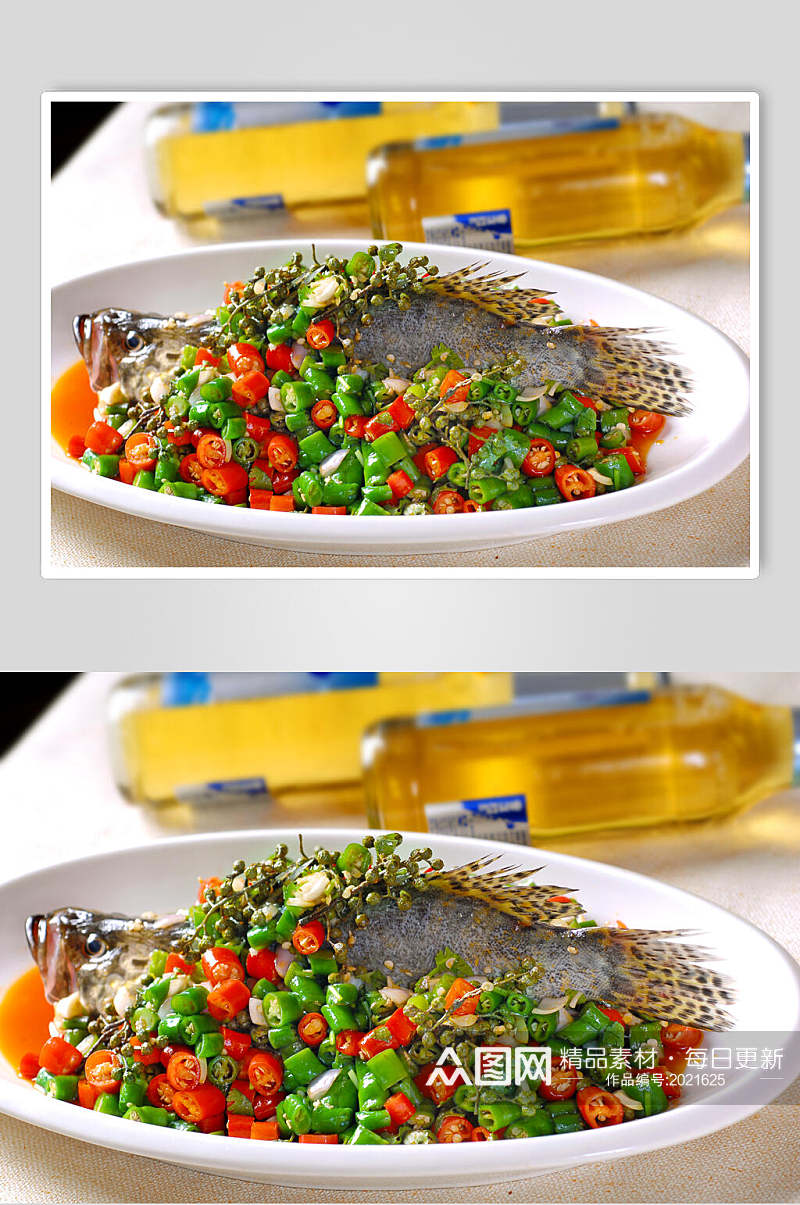 热菜鲜椒蒸刺婆鱼美食摄影图片素材