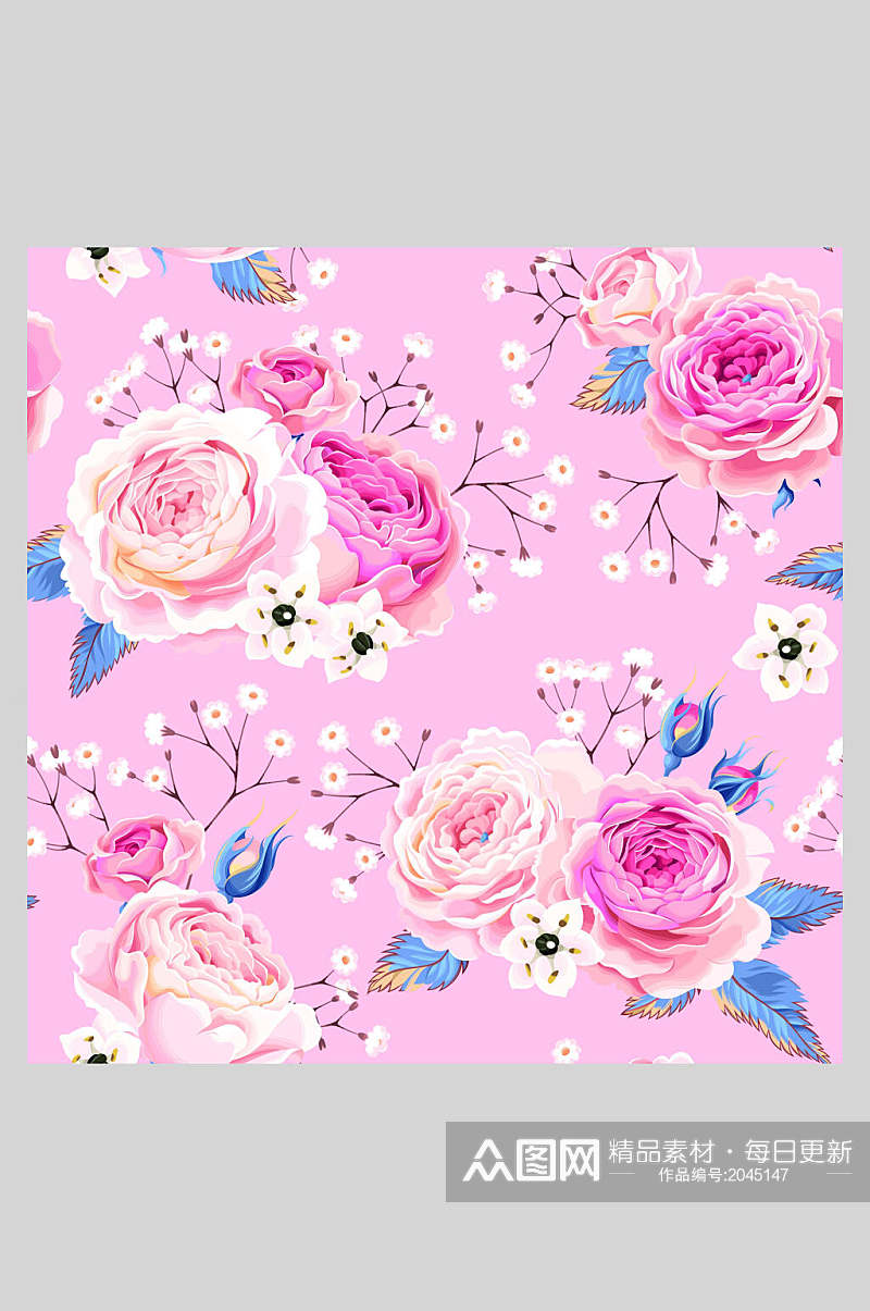 粉色牡丹花花卉婚礼邀请函矢量插画素材素材