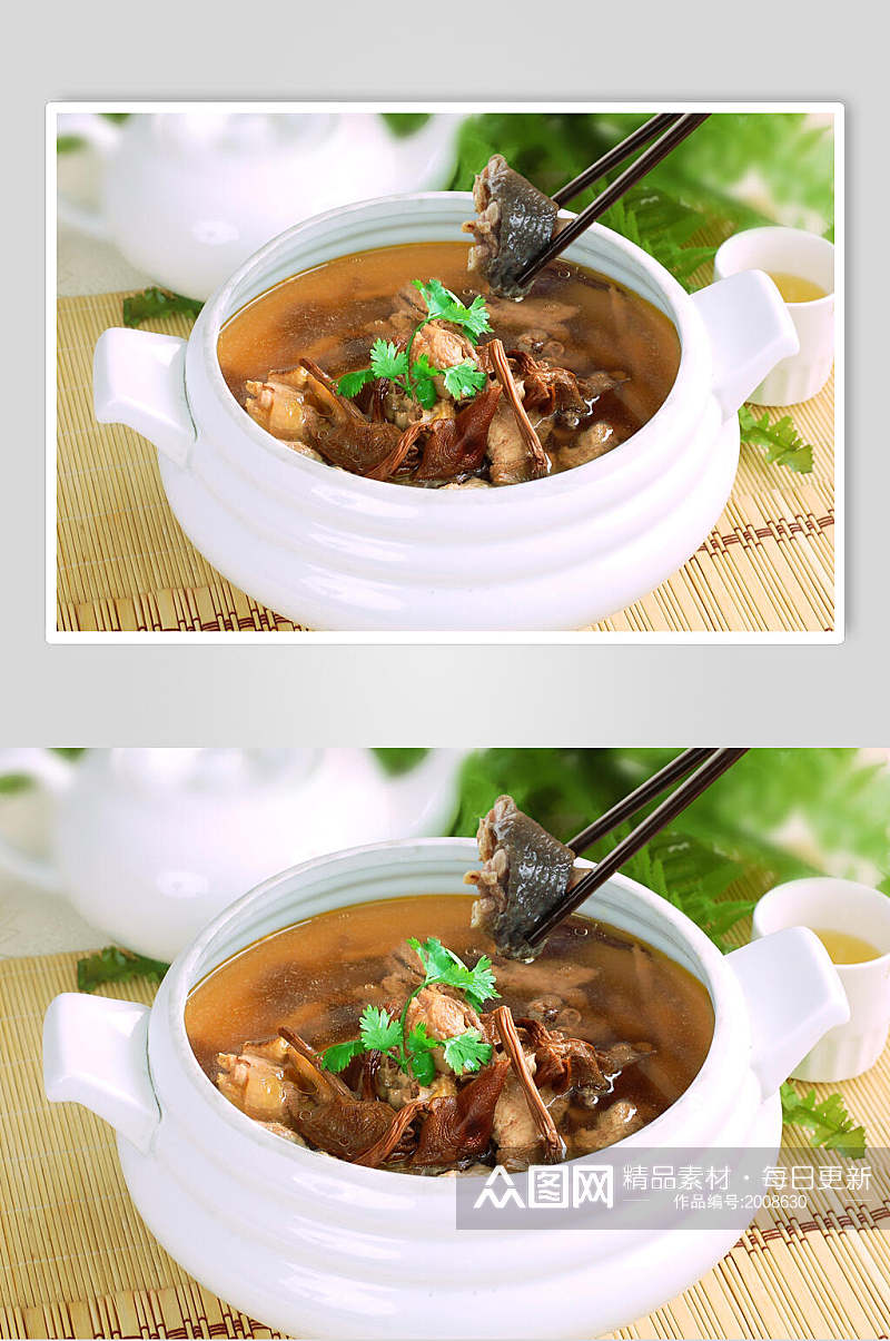 汤类茶树菇炖土鸡美食摄影图片素材