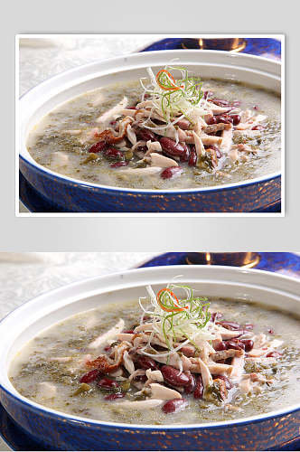雪菜腰豆煮鹅丝食物摄影图片