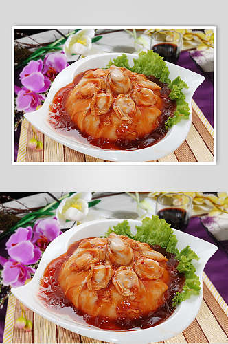 灵菇扒鲍鱼美食摄影图片
