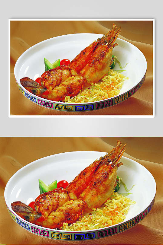 堂煎越南虎虾美食摄影图片
