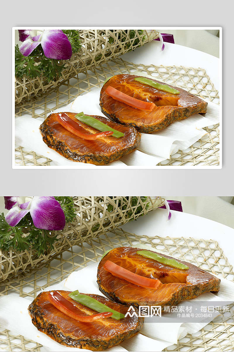 竹网香葱煎鳕鱼餐饮食物图片素材