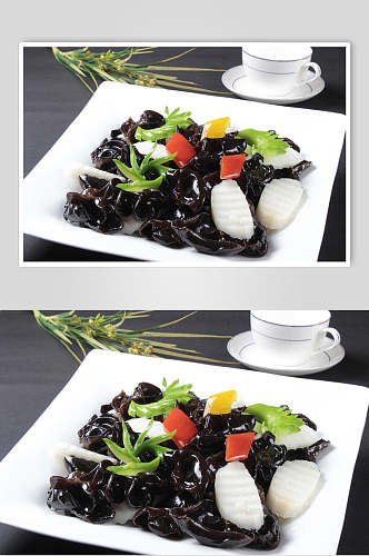 营养美味黑木耳炒淮山食物摄影图片