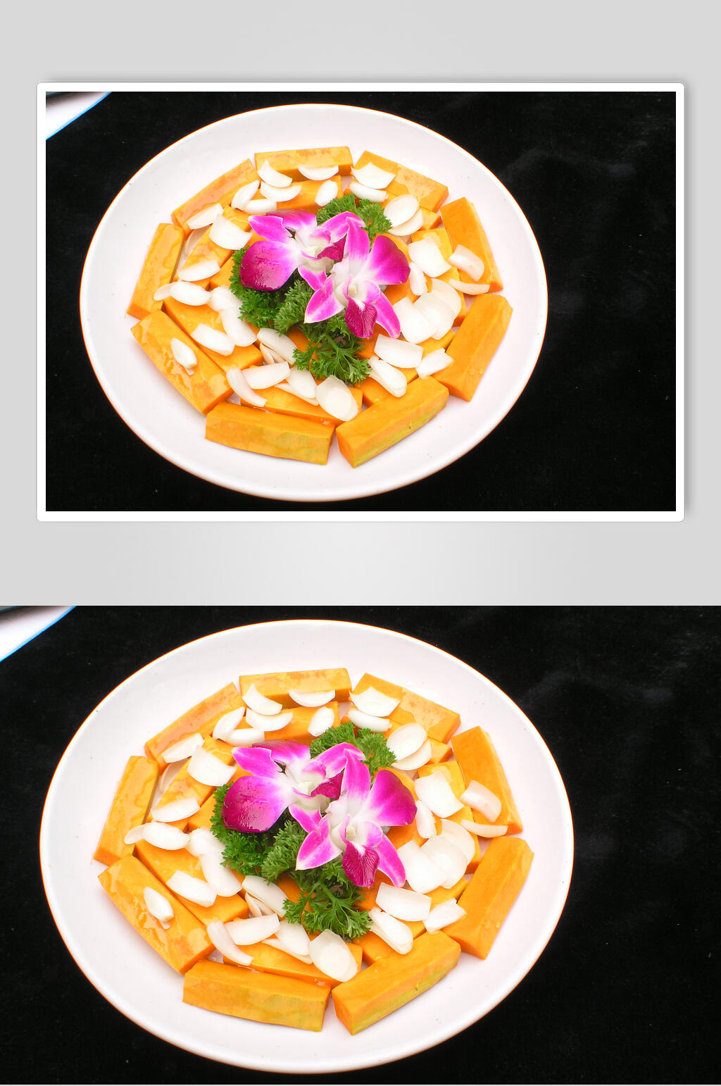 南瓜蒸百合食品摄影图片素材