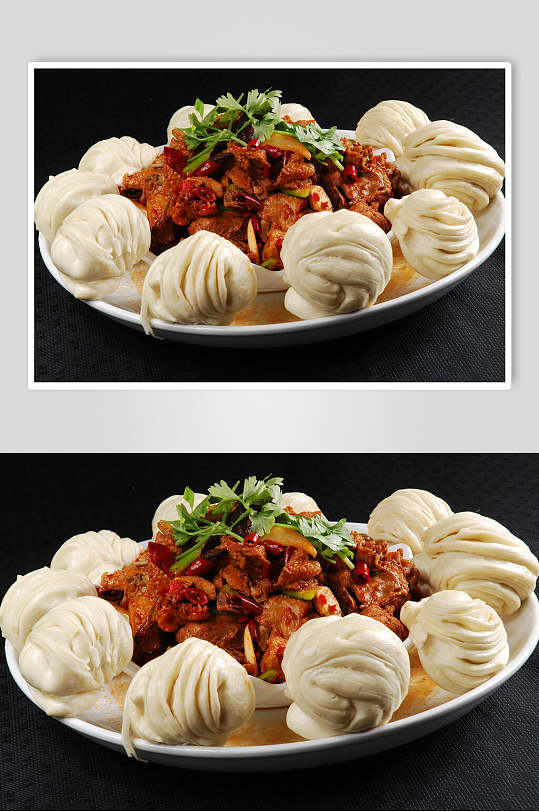 土鸡焖花卷美食摄影图片