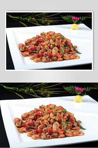 香酥韭菜炒河虾食物摄影图片