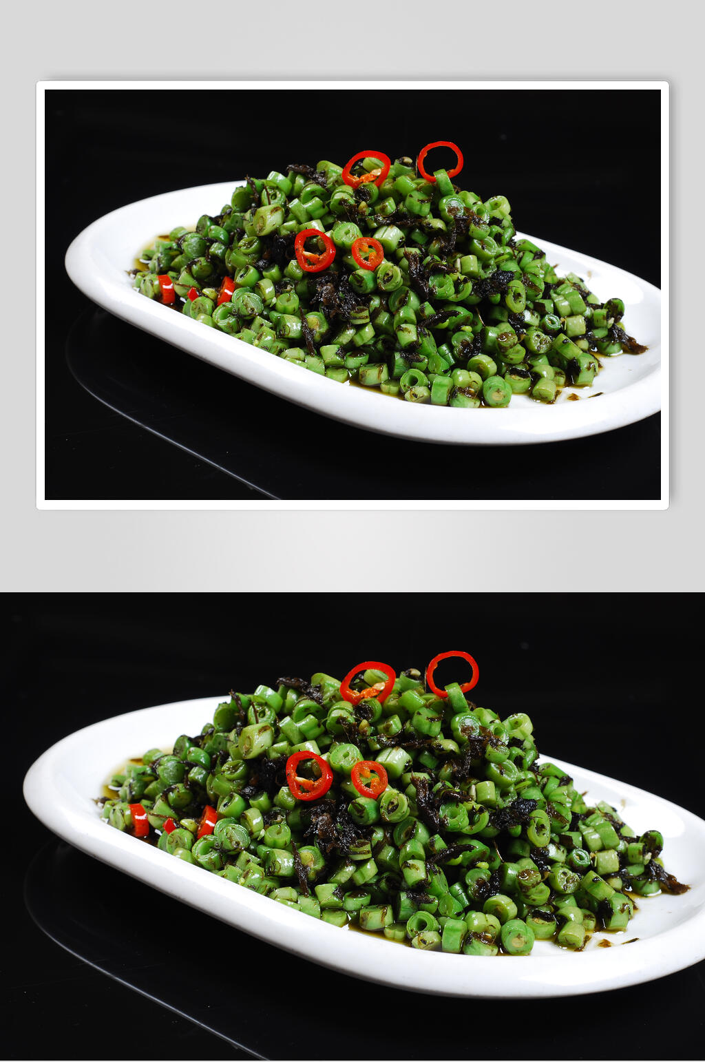 榄菜肉碎炒豆角摄影图片素材