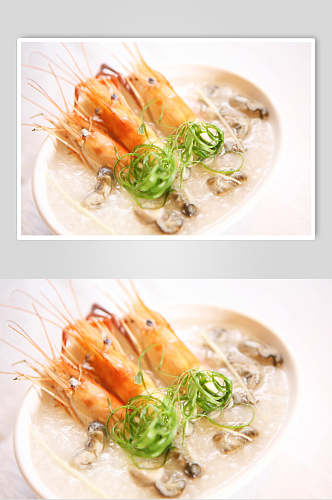 新鲜鲜虾粥食物摄影图片